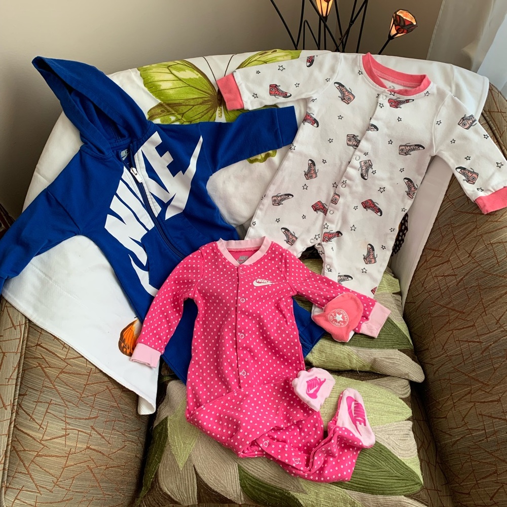 Nike Hoodie, Converse & Nike Footie Pajamas - 9 mos